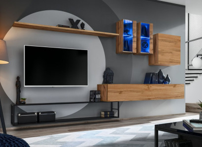 Brown living room wall, designer sideboard, TV stand, luxury decor, complete new.